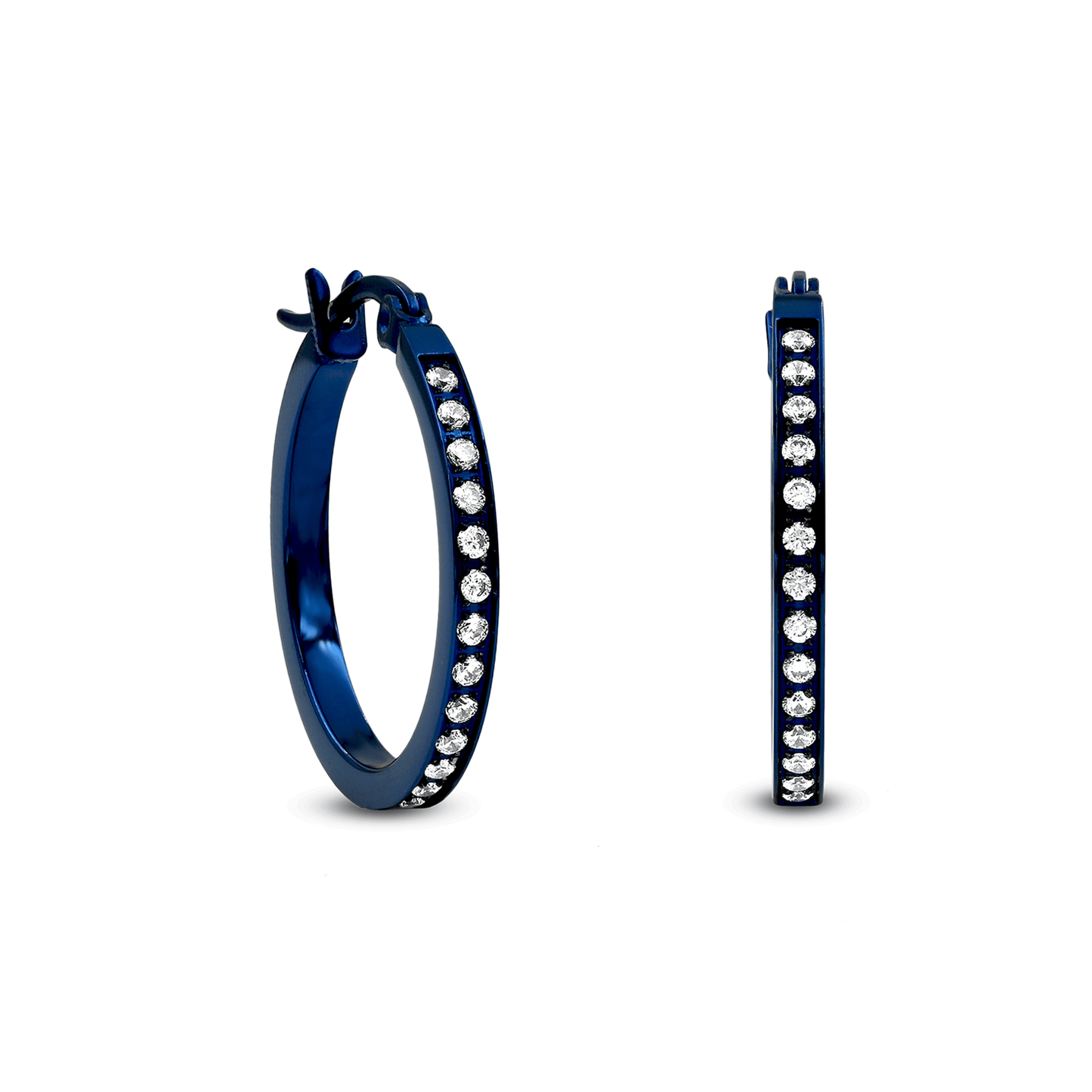 ER310BL B.Tiff Blue Pavé 28 - Stone Classic Small Hoop Earrings - PBNJ FASHIONS