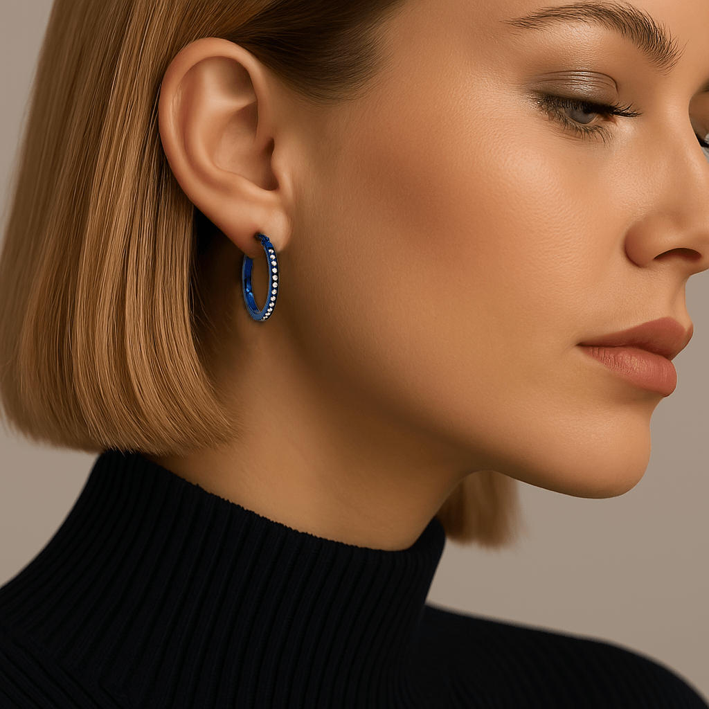 ER310BL B.Tiff Blue Pavé 28 - Stone Classic Small Hoop Earrings - PBNJ FASHIONS