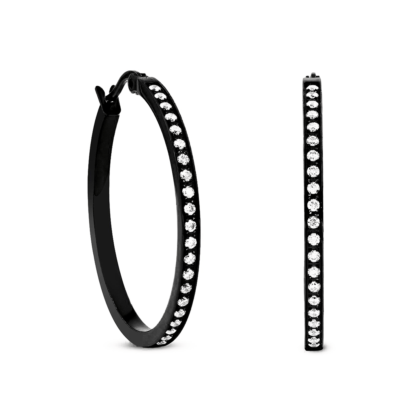 ER312B B.Tiff Black Pavé 42 - Stone Classic Medium Hoop Earrings - PBNJ FASHIONS