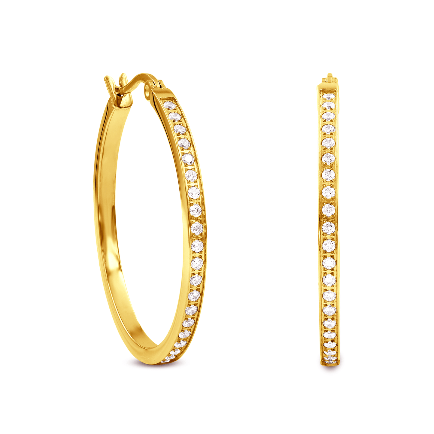 ER312G B.Tiff Gold Pavé 42 - Stone Classic Medium Hoop Earrings - PBNJ FASHIONS