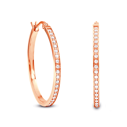 ER312RG B.Tiff Rose Gold Pavé 42 - Stone Classic Medium Hoop Earrings - PBNJ FASHIONS