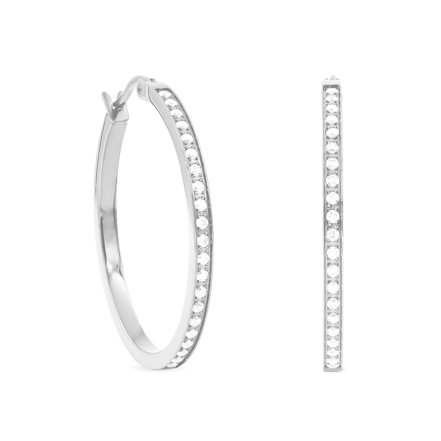 ER312W B.Tiff Pavé 42 - Stone Classic Medium Hoop Earrings - PBNJ FASHIONS
