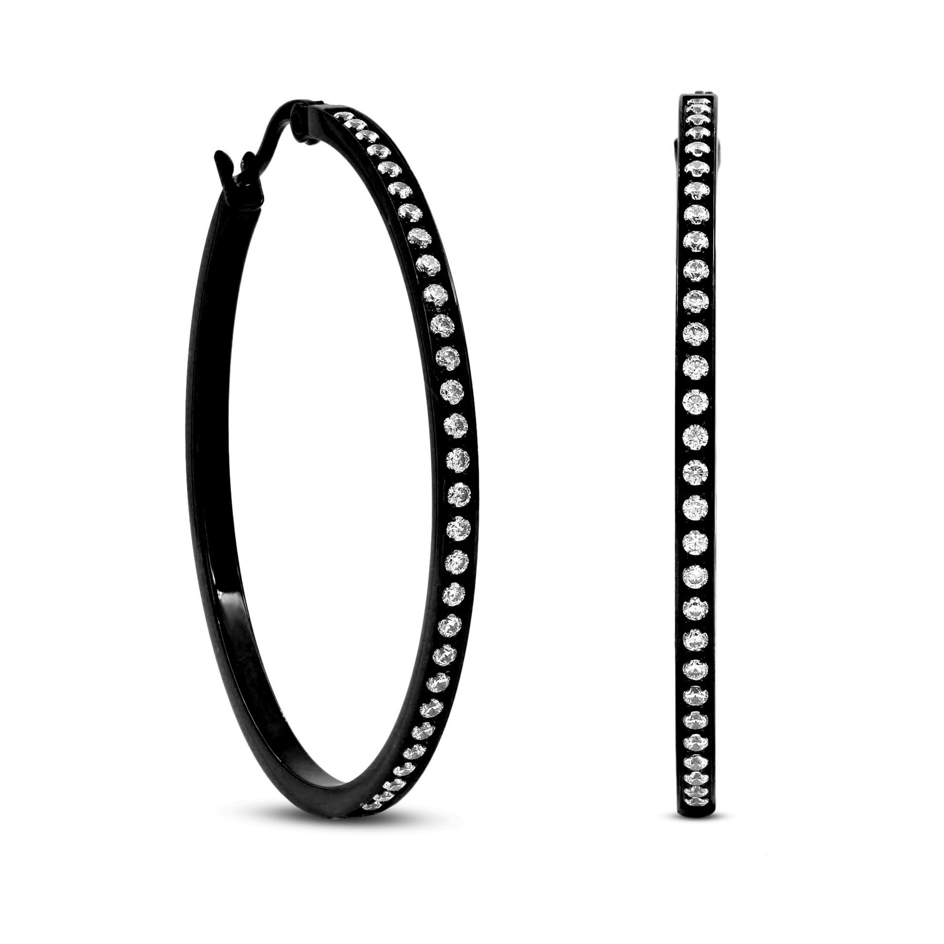 ER317B B.Tiff Black Pavé 58 - Stone Classic Large Hoop Earrings - PBNJ FASHIONS