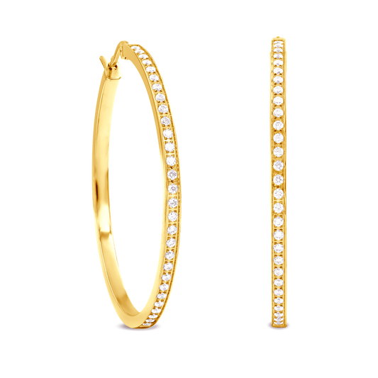 ER317G B.Tiff Gold Pavé 58 - Stone Classic Large Hoop Earrings - PBNJ FASHIONS