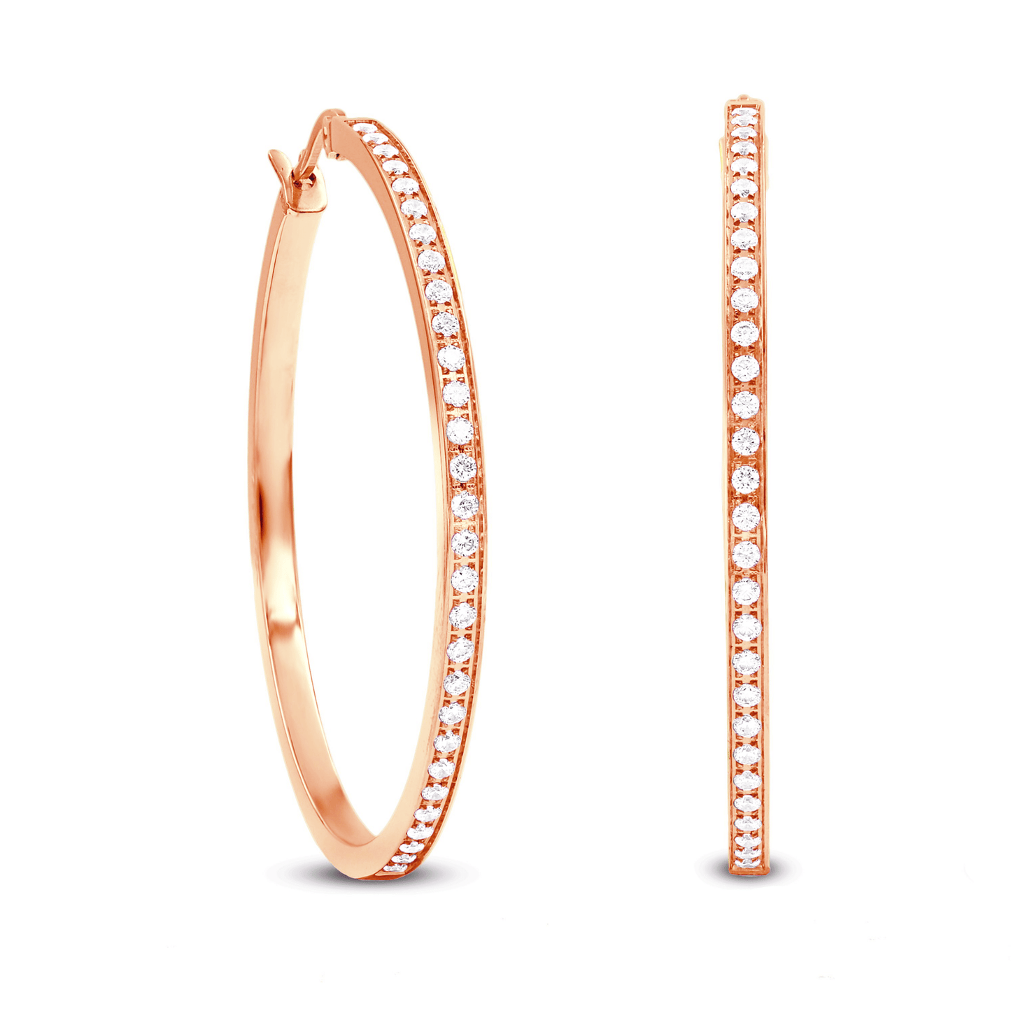 ER317RG B.Tiff Rose Gold Pavé 58 - Stone Classic Large Hoop Earrings - PBNJ FASHIONS