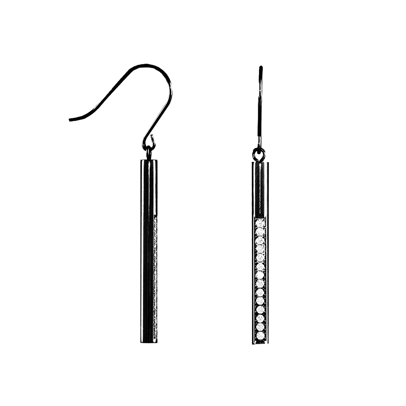 ER318B B.Tiff Black Pavé 14 - Stone Dangling Bar Earrings - PBNJ FASHIONS