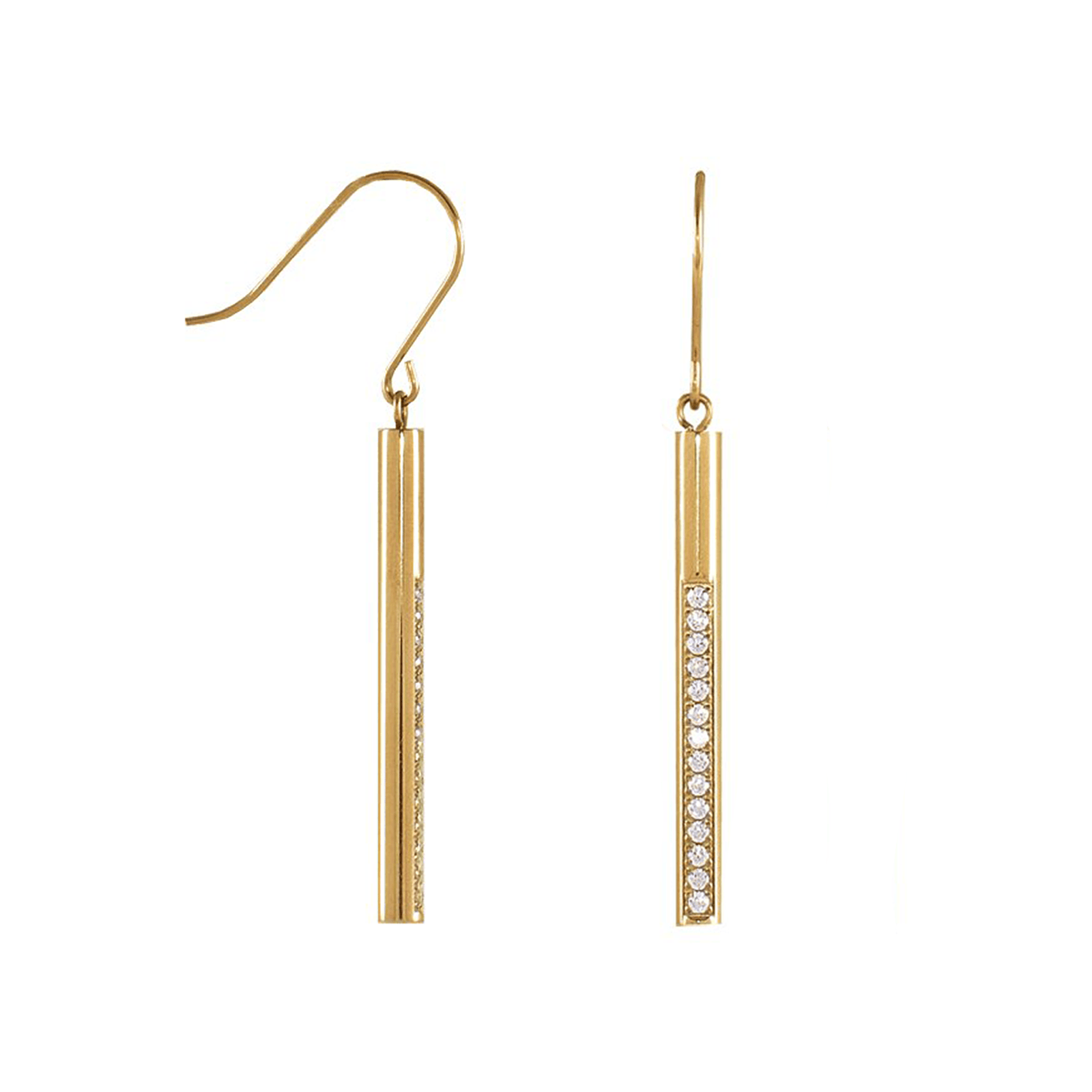ER318G B.Tiff Gold Pavé 14 - Stone Dangling Bar Earrings - PBNJ FASHIONS