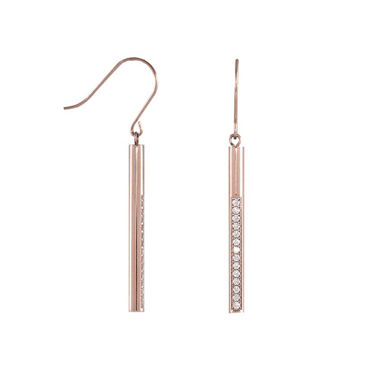 ER318RG B.Tiff Rose Gold Pavé 14 - Stone Dangling Bar Earrings - PBNJ FASHIONS