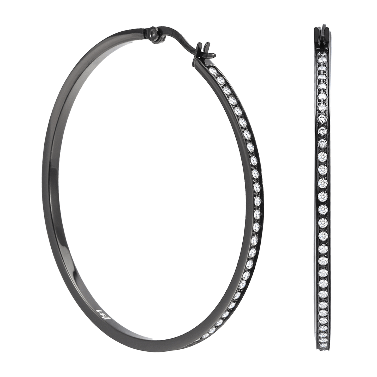 ER322B B.Tiff Black Pavé 146 - Stone Big Hoop Earrings - PBNJ FASHIONS