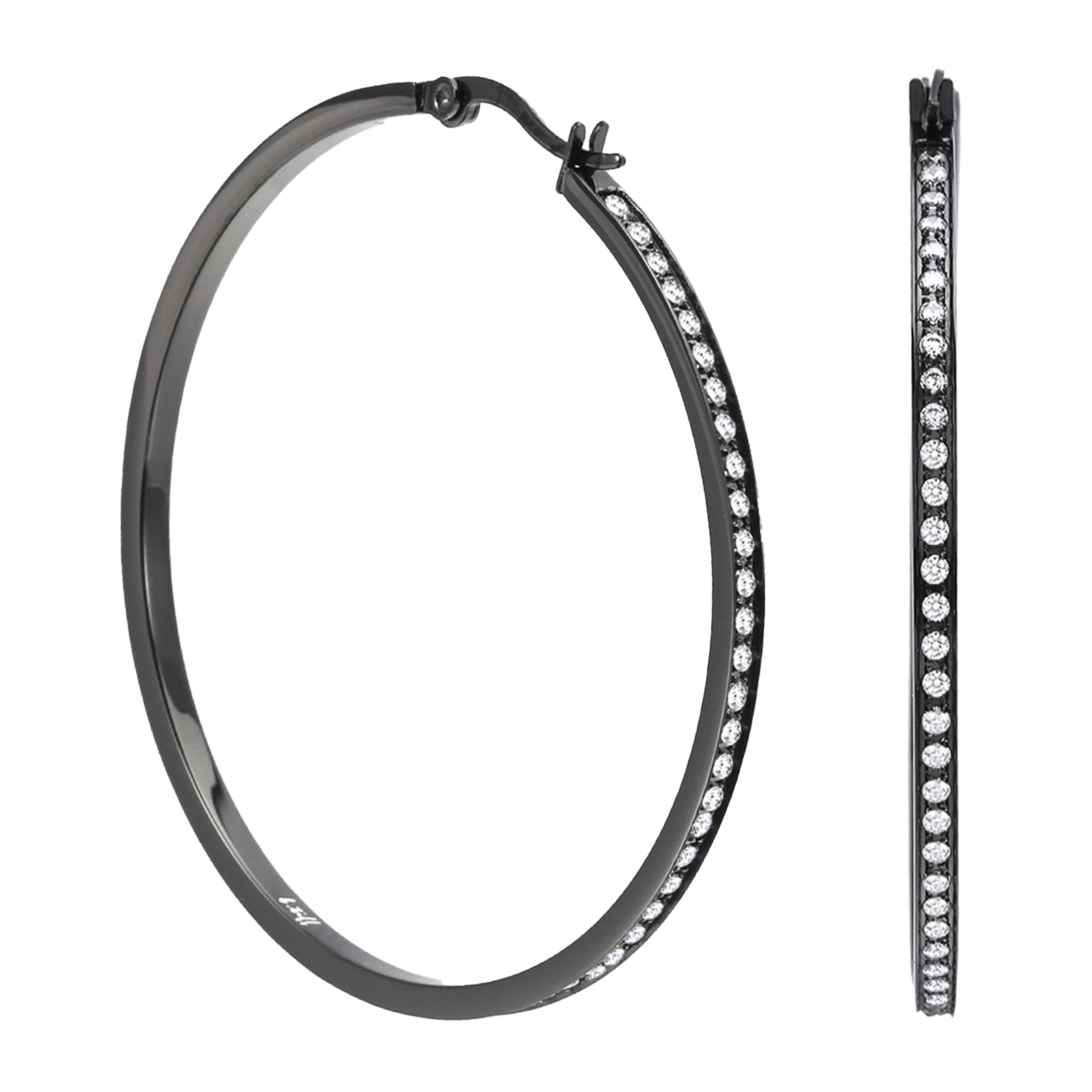ER322B B.Tiff Black Pavé 146 - Stone Big Hoop Earrings - PBNJ FASHIONS