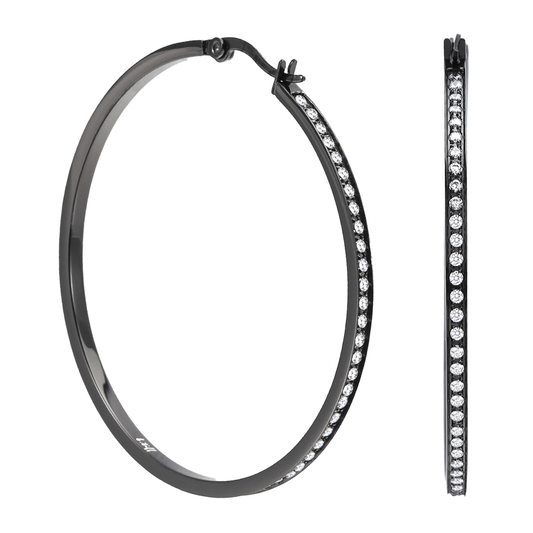 ER322B B.Tiff Black Pavé 146 - Stone Big Hoop Earrings - PBNJ FASHIONS