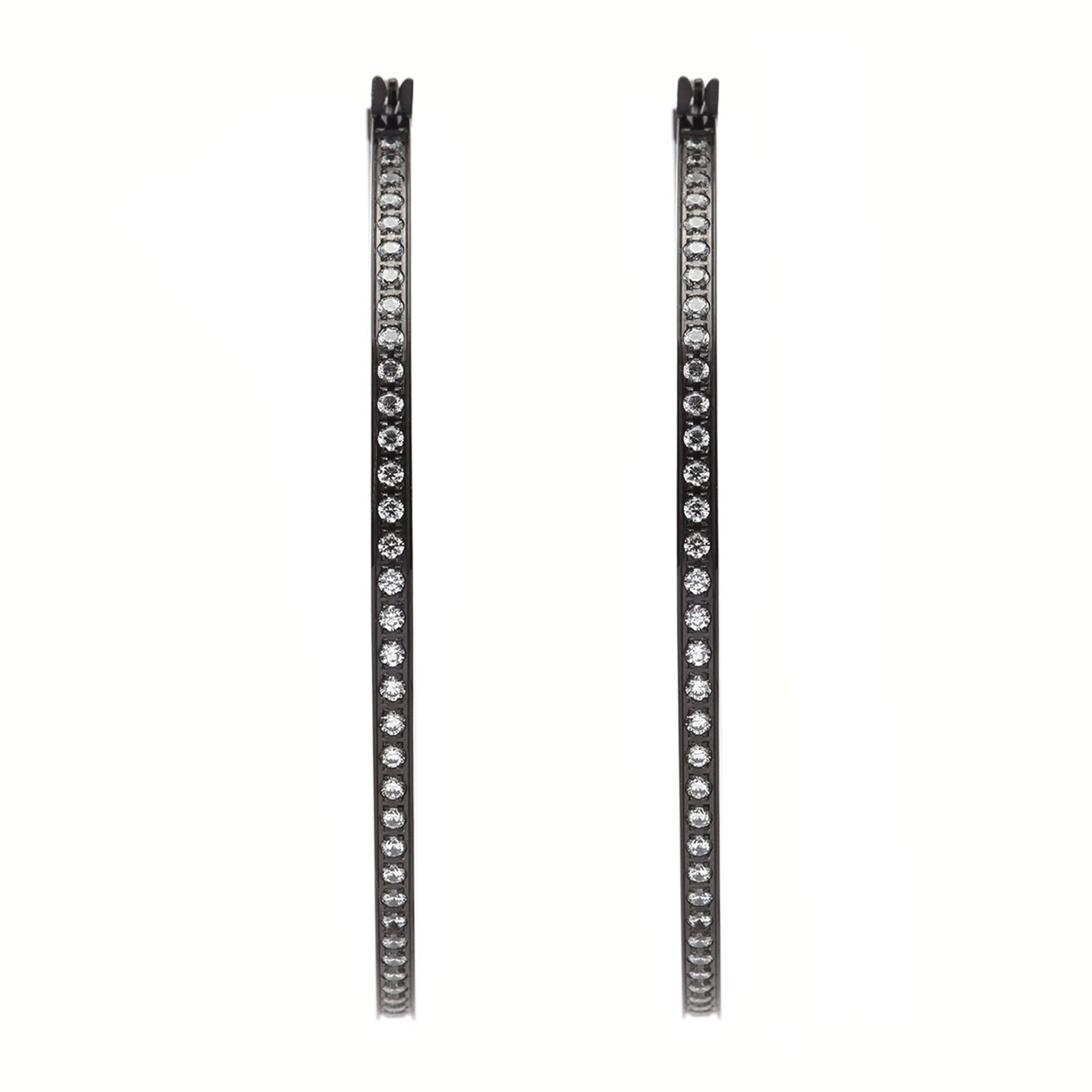 ER322B B.Tiff Black Pavé 146 - Stone Big Hoop Earrings - PBNJ FASHIONS