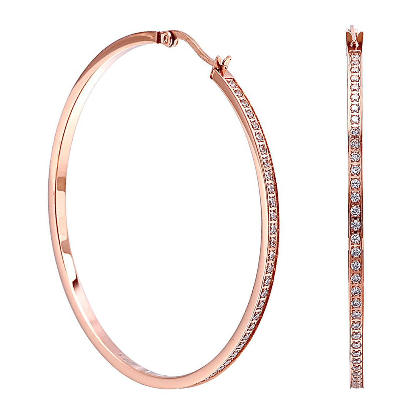 ER322RG B.Tiff Rose Gold Pavé 146 - Stone Big Hoop Earrings - PBNJ FASHIONS