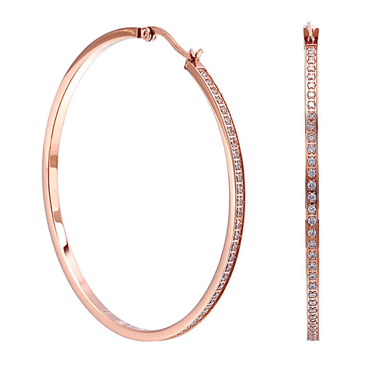 ER322RG B.Tiff Rose Gold Pavé 146 - Stone Big Hoop Earrings - PBNJ FASHIONS