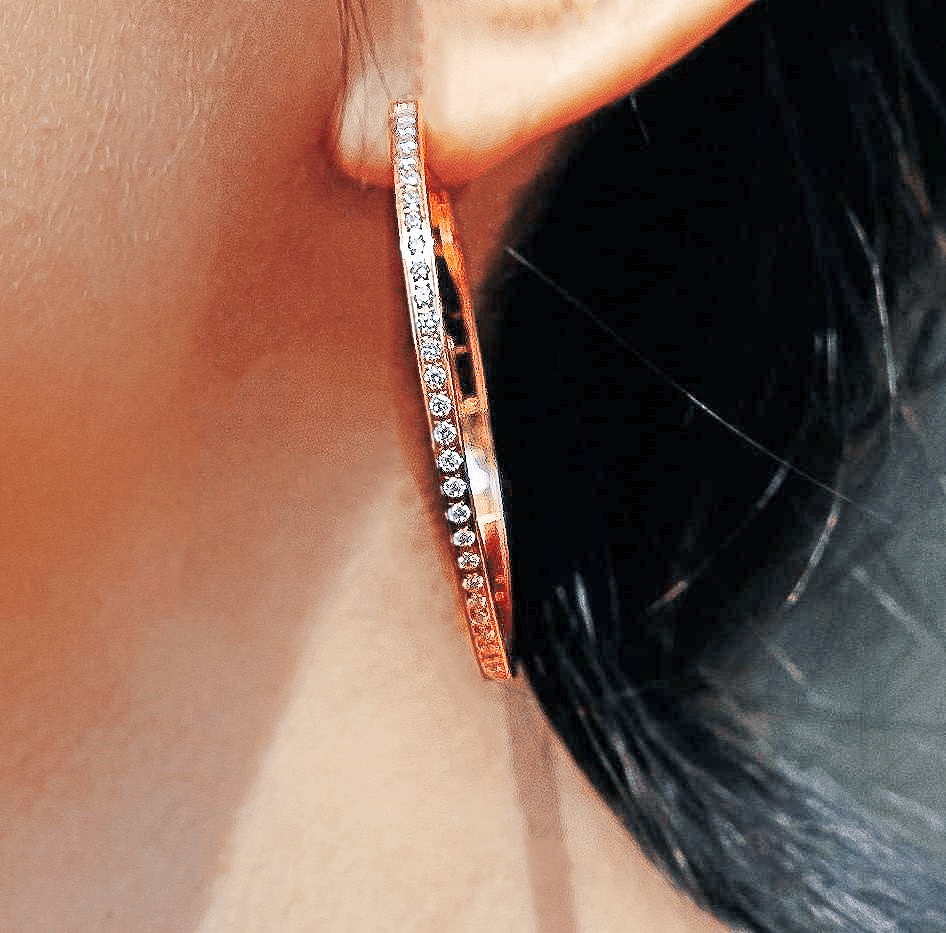 ER322RG B.Tiff Rose Gold Pavé 146 - Stone Big Hoop Earrings - PBNJ FASHIONS