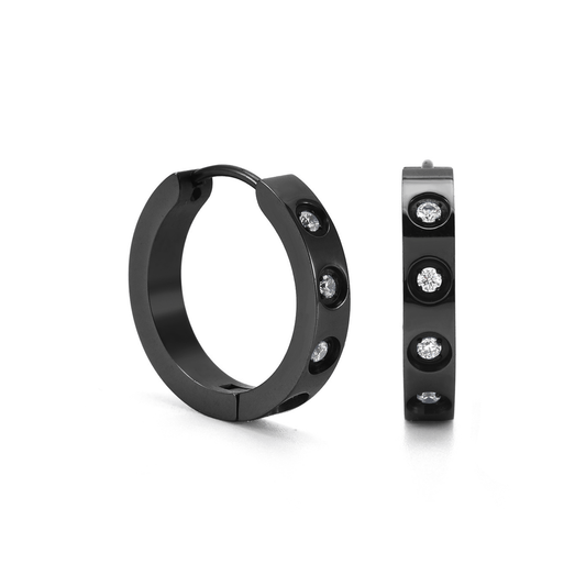 ER408B B.Tiff Black Pavé 16 - Stone Hoop Earrings - PBNJ FASHIONS