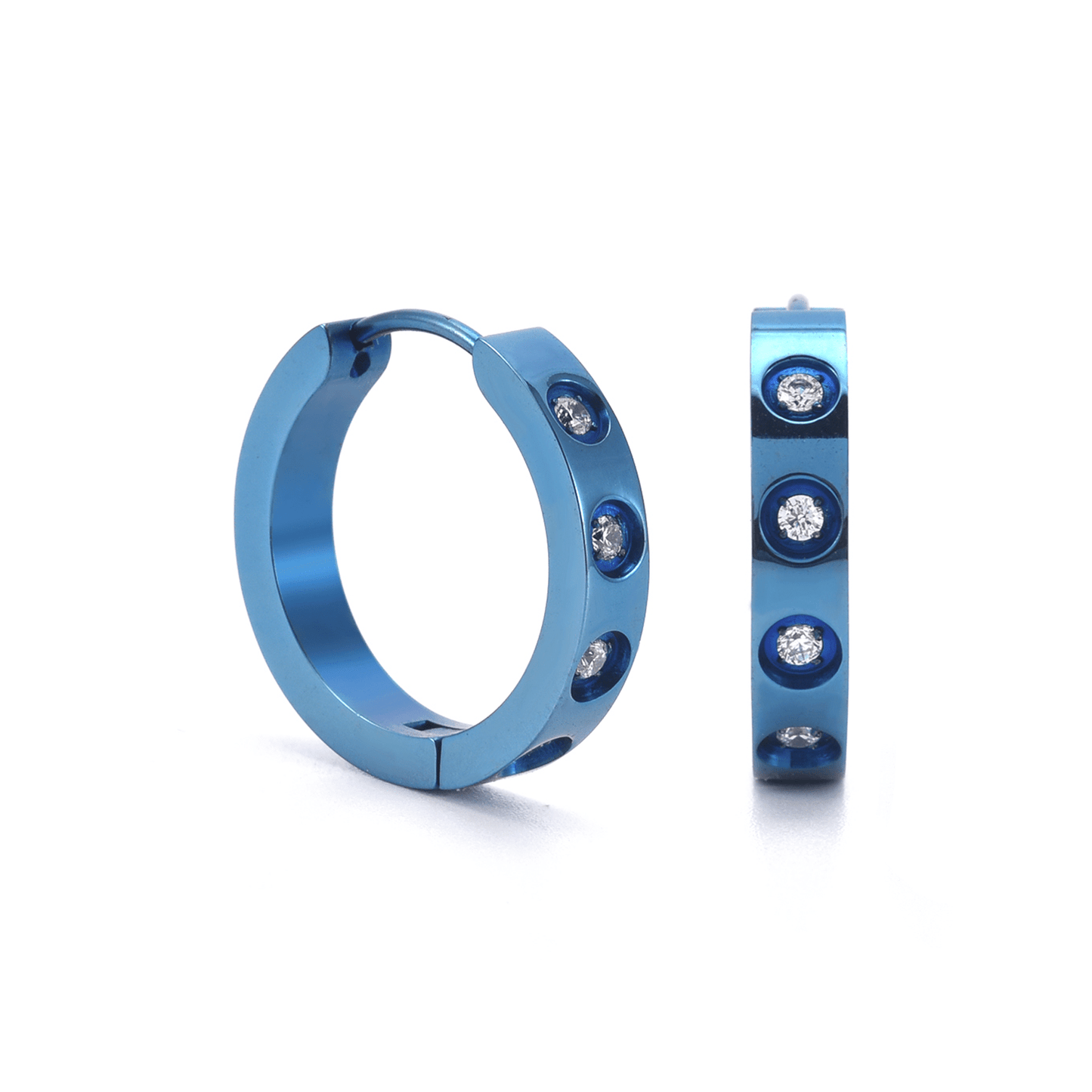 ER408BL B.Tiff Blue Pavé 16 - Stone Hoop Earrings - PBNJ FASHIONS