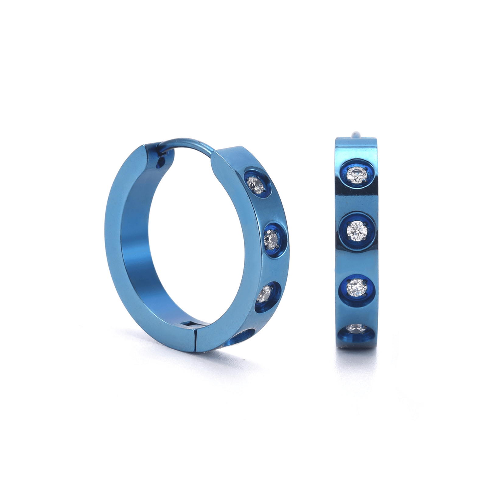 ER408BL B.Tiff Blue Pavé 16 - Stone Hoop Earrings - PBNJ FASHIONS