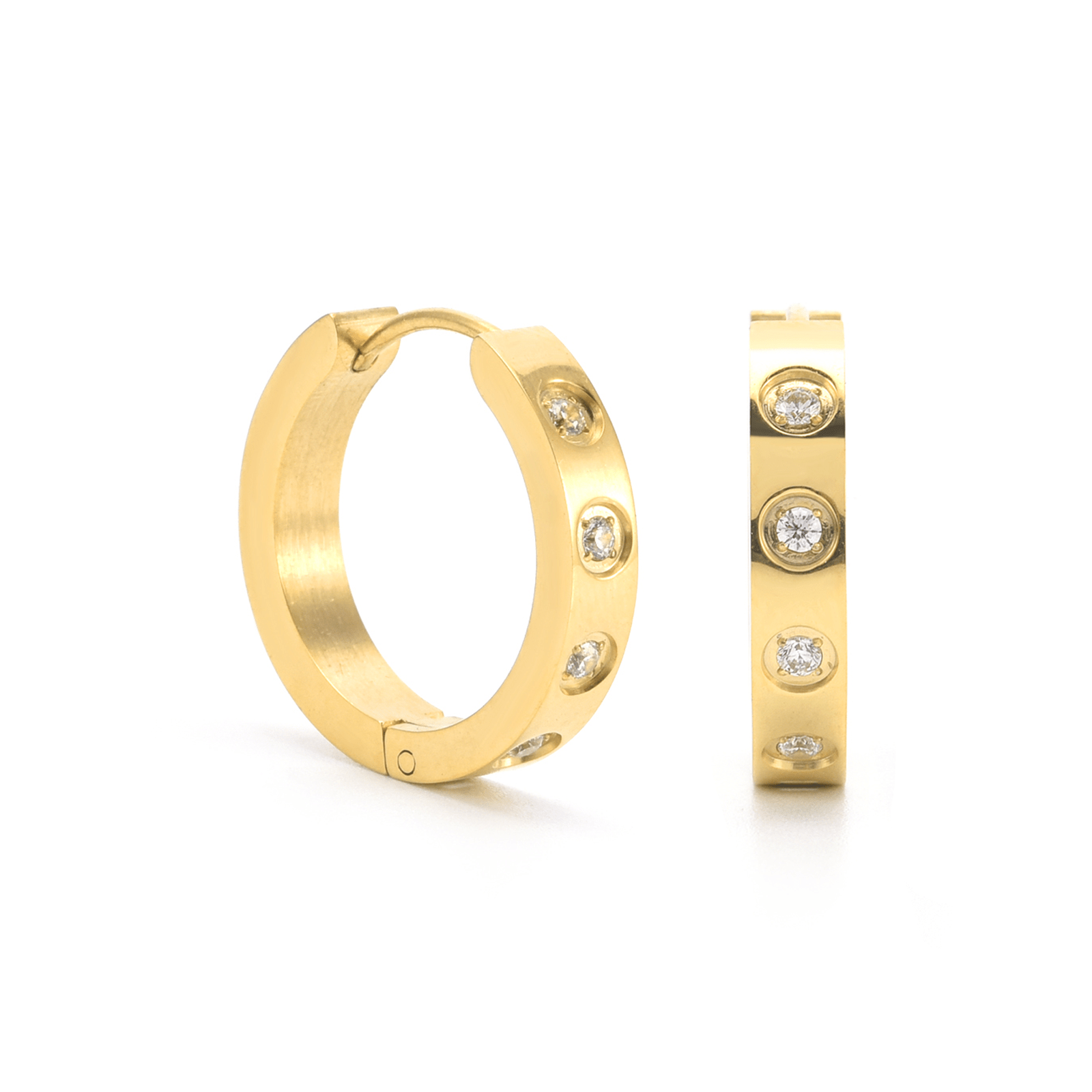 ER408G B.Tiff Gold Pavé 16 - Stone Hoop Earrings - PBNJ FASHIONS