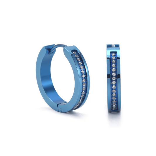 ER411BL B.Tiff Blue Pavé 34 - Stone Hoop Earrings - PBNJ FASHIONS