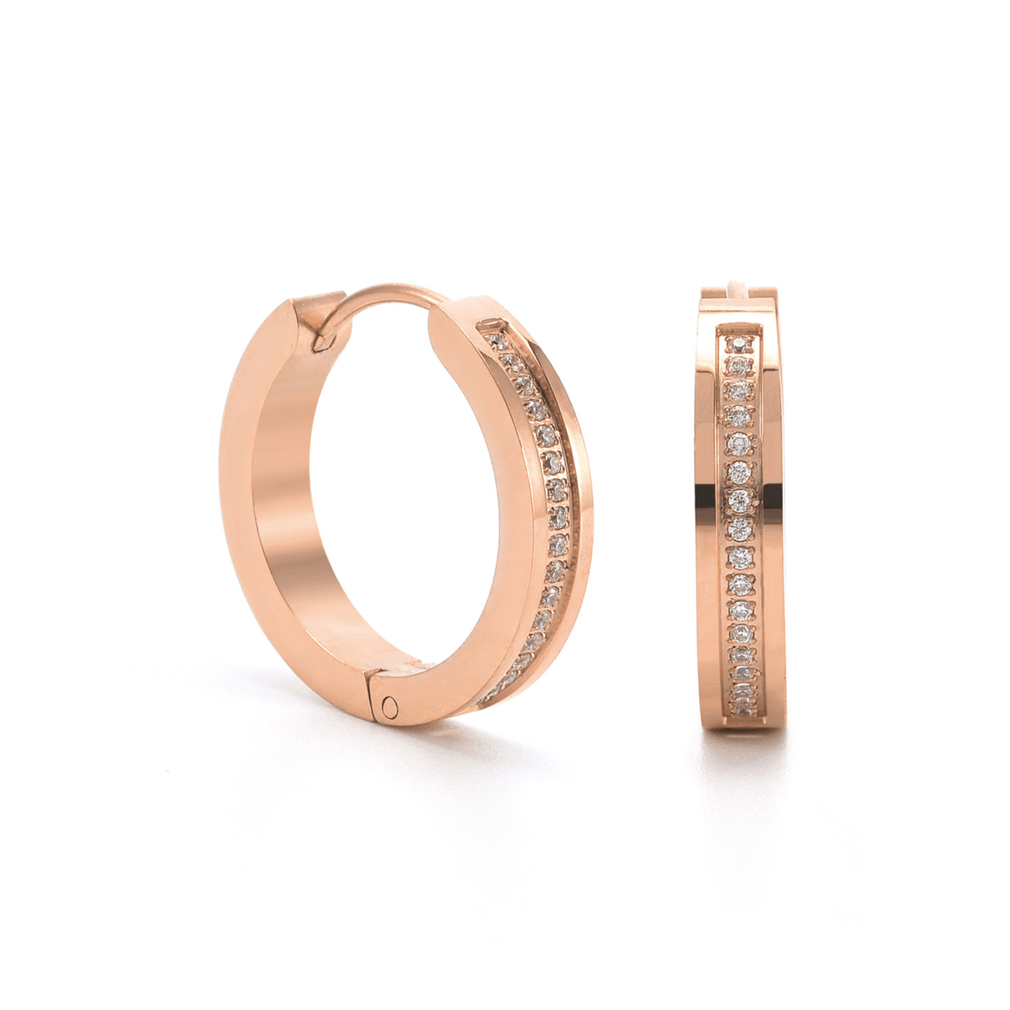 ER411RG B.Tiff Rose Gold Pavé 34 - Stone Hoop Earrings - PBNJ FASHIONS