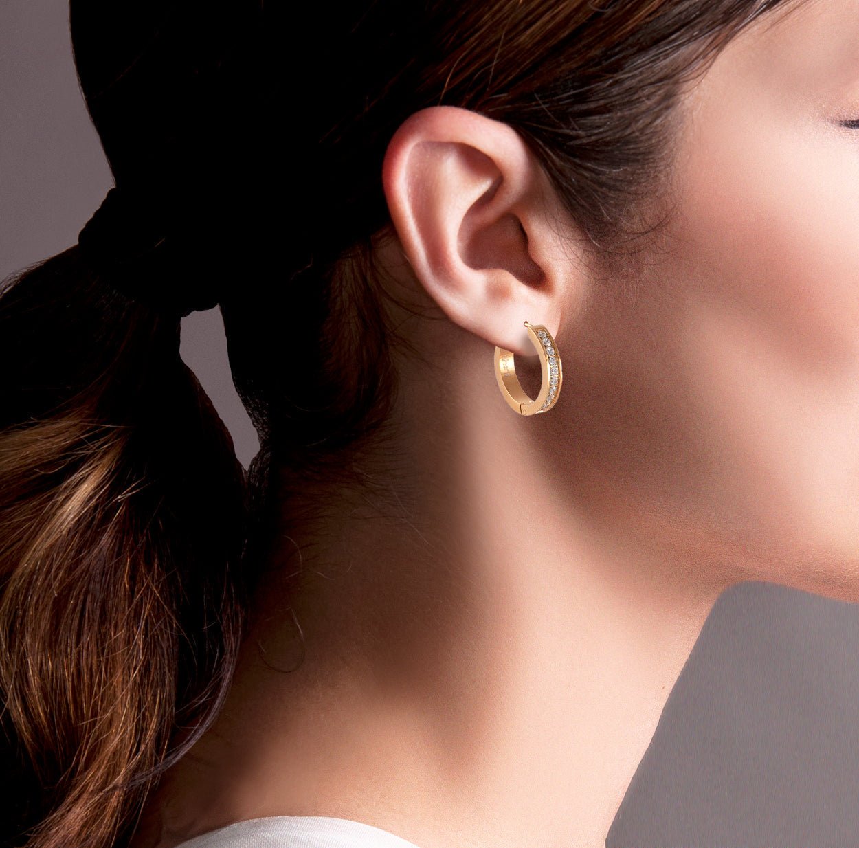 ER433G B.Tiff Gold Pavé 20 - Stone Hoop Earrings - PBNJ FASHIONS