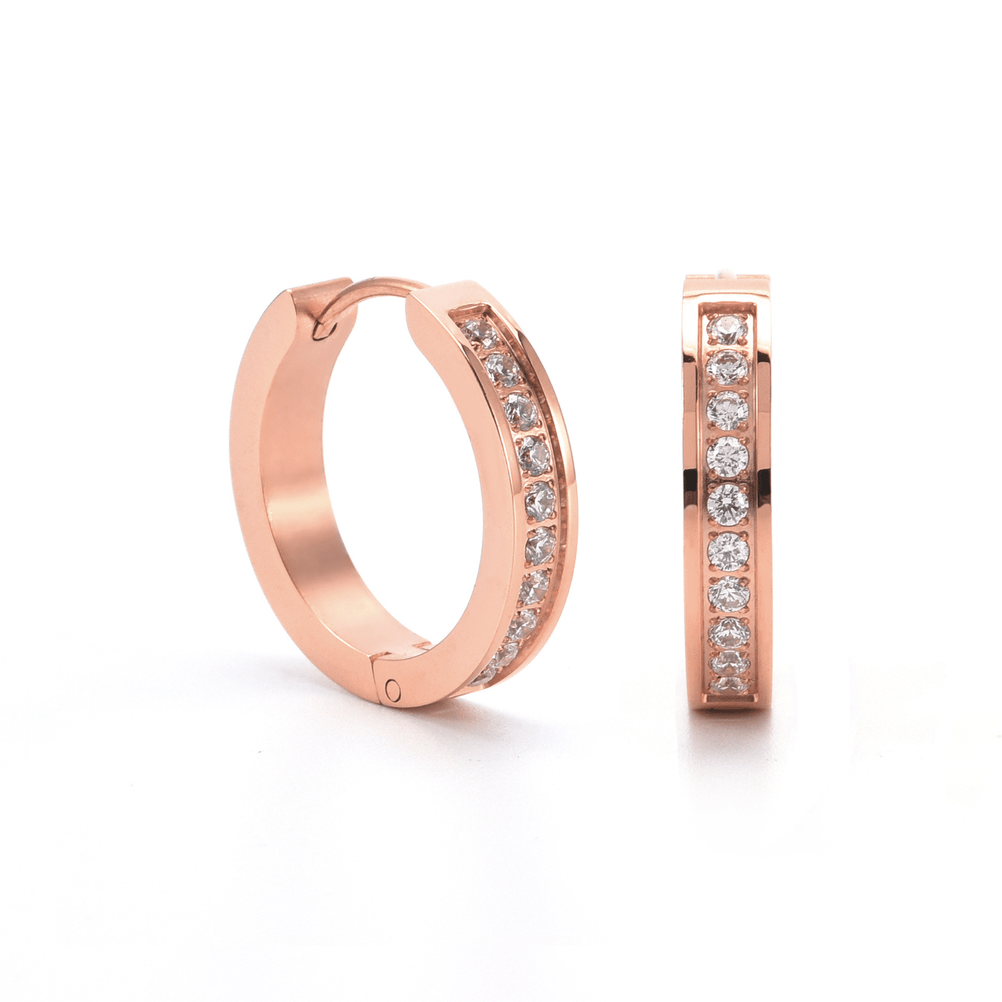 ER433RG B.Tiff Rose Gold Pavé 20 - Stone Hoop Earrings - PBNJ FASHIONS
