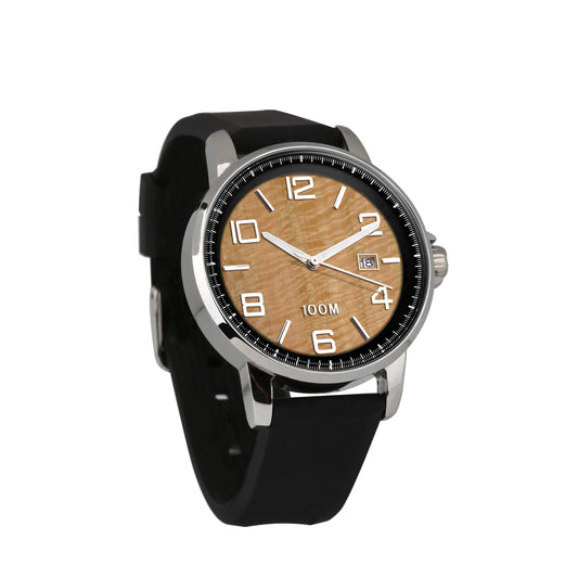Gum Burl Watch Silicone Band Black Bezel - Men's
