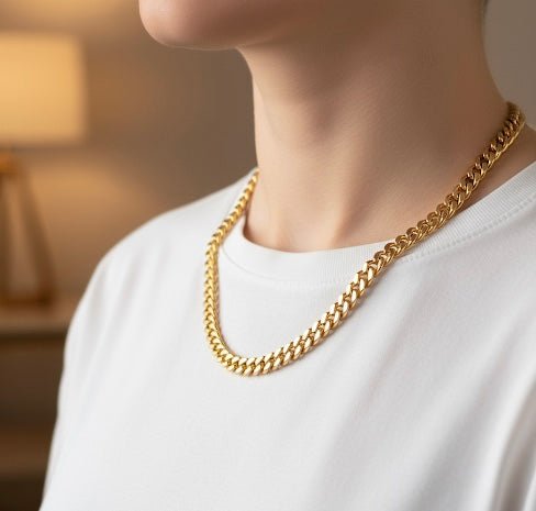C138G B.Tiff 8mm Gold Flat Cuban Link Necklace - PBNJ FASHIONS