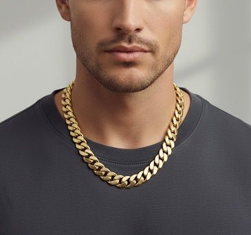 C160G B.Tiff 16mm Gold Plated Flat Cuban Link Necklace - PBNJ FASHIONS