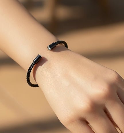 BG002B B.Tiff Classic Cable Black Bangle Bracelet - PBNJ FASHIONS