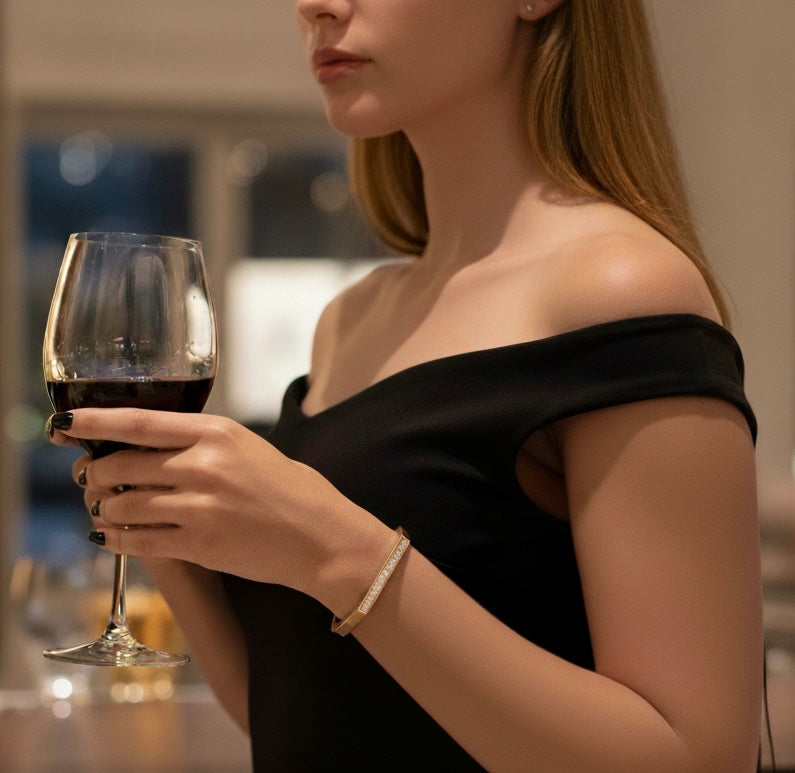 BG017RG B.Tiff Rose Gold Edge Pave Hexagon Bangle Bracelet