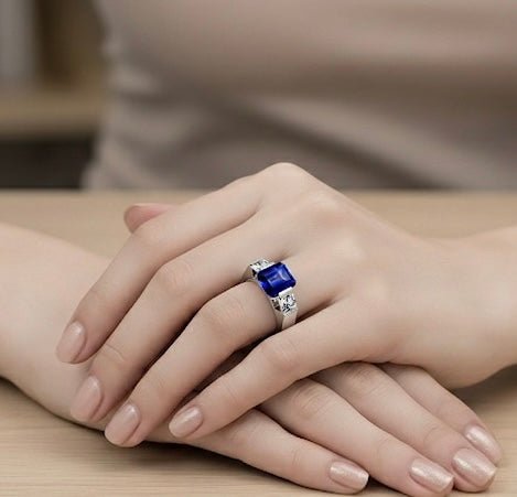 RG208BL B.Tiff 3 - Stone 3 ct Blue Emerald Cut Engagement Ring - PBNJ FASHIONS