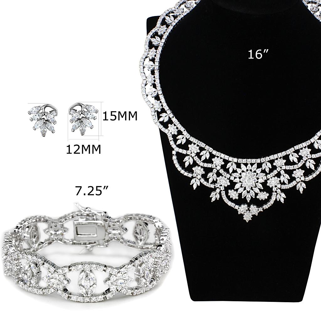 LO3291 - Rhodium Brass Jewelry Sets with AAA Grade CZ  in Clear-3