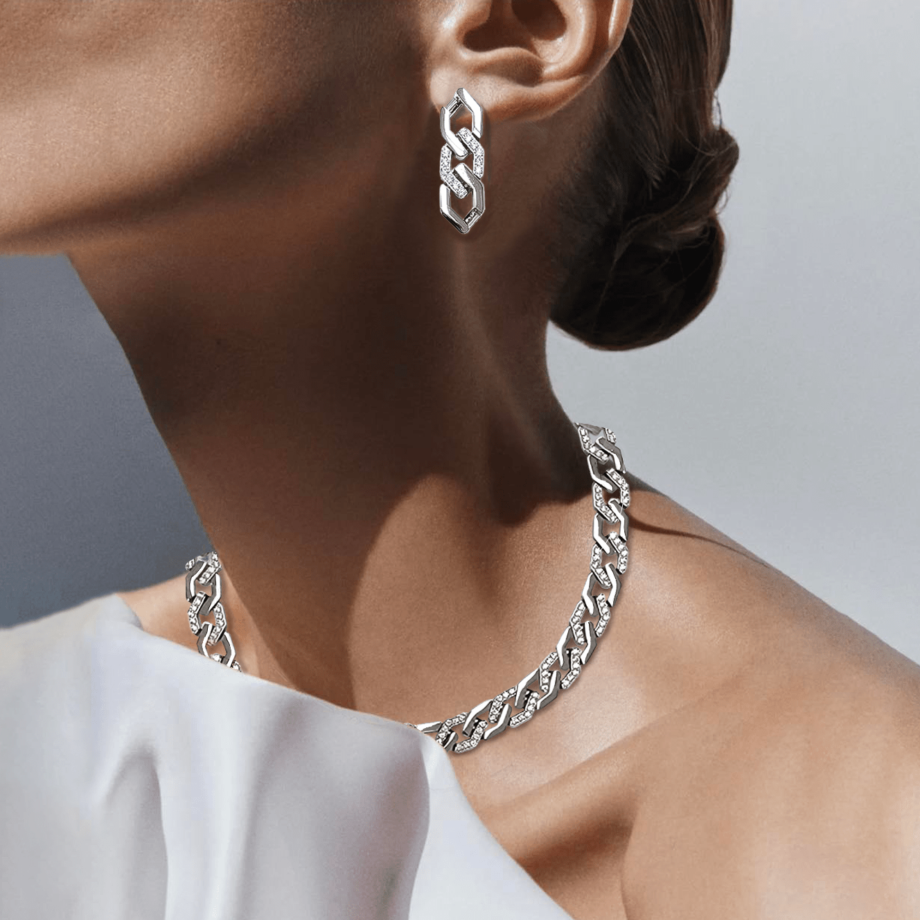 ER200W B.Tiff Pavé High Polish Flat Angular Cuban Link Earrings - PBNJ FASHIONS