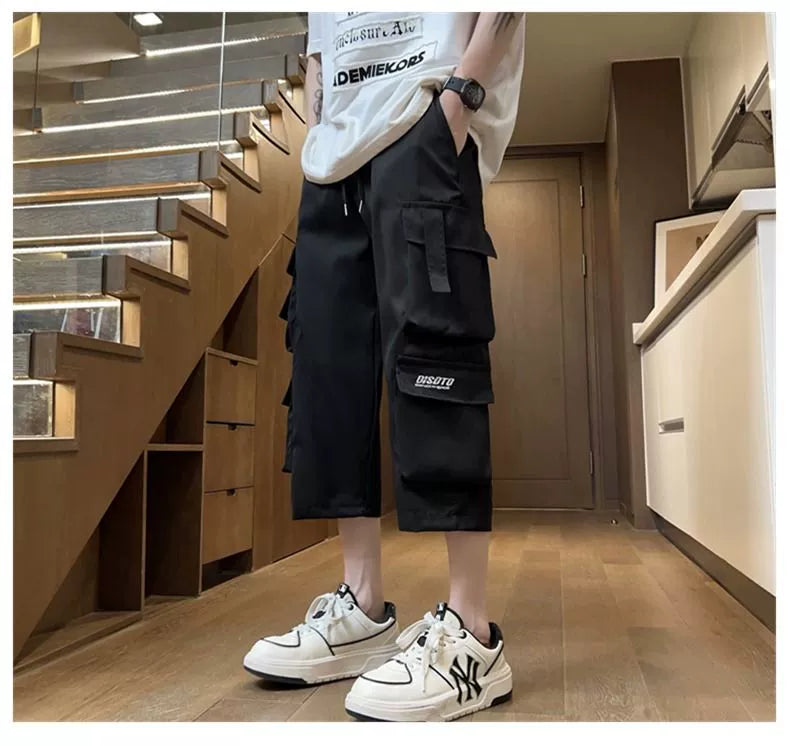 Cropped Shorts Cargo Multi-pockets Loose Men's Fashion Brand Summer American Outer Wear Thin Sports Casual Pants