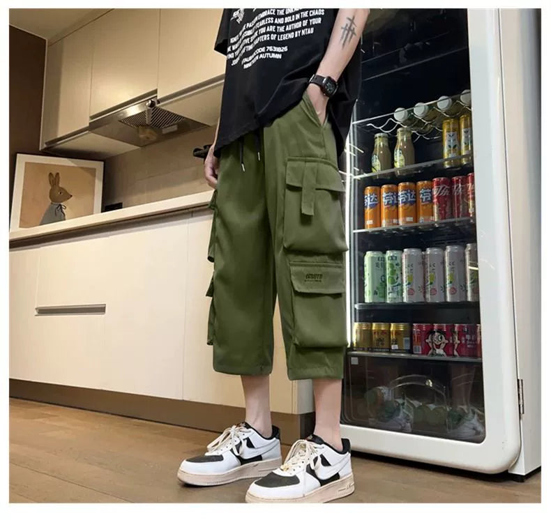 Cropped Shorts Cargo Multi-pockets Loose Men's Fashion Brand Summer American Outer Wear Thin Sports Casual Pants
