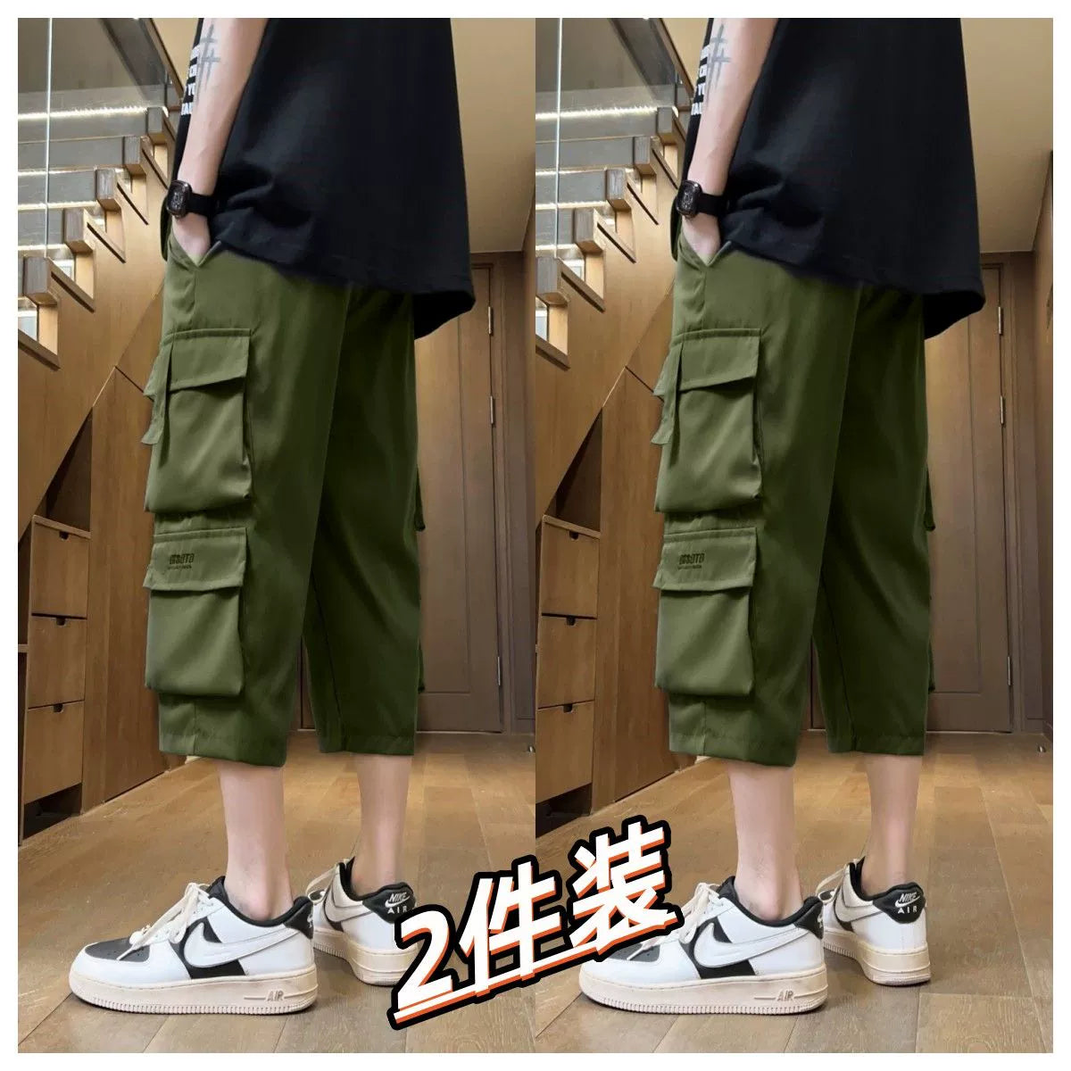 Cropped Shorts Cargo Multi-pockets Loose Men's Fashion Brand Summer American Outer Wear Thin Sports Casual Pants