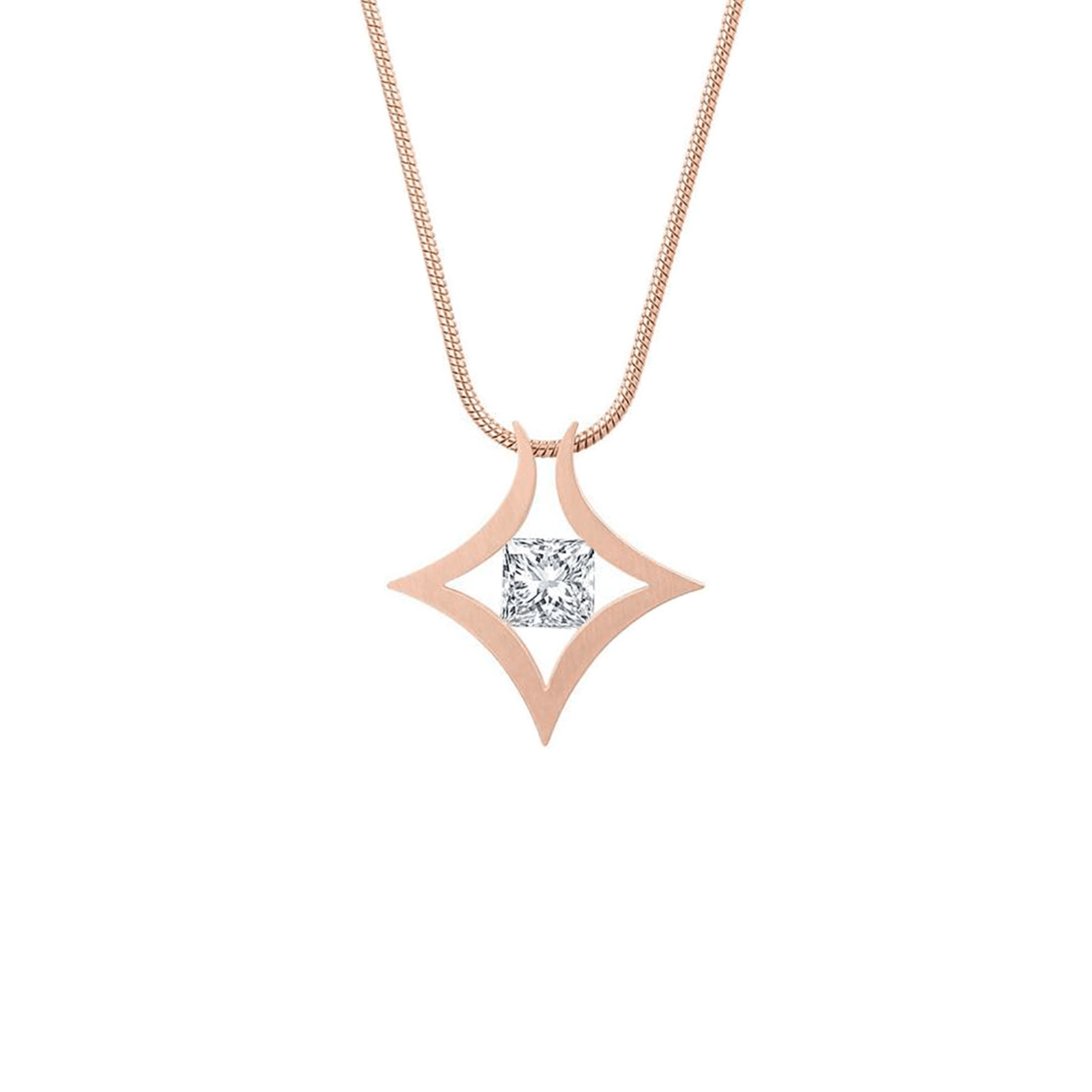 PT124RG B.Tiff Rose Gold Natal 1 ct Princess Cut Tension Pendant Necklace - PBNJ FASHIONS
