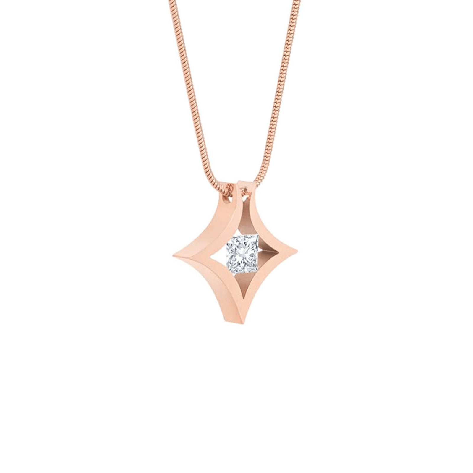 PT124RG B.Tiff Rose Gold Natal 1 ct Princess Cut Tension Pendant Necklace - PBNJ FASHIONS