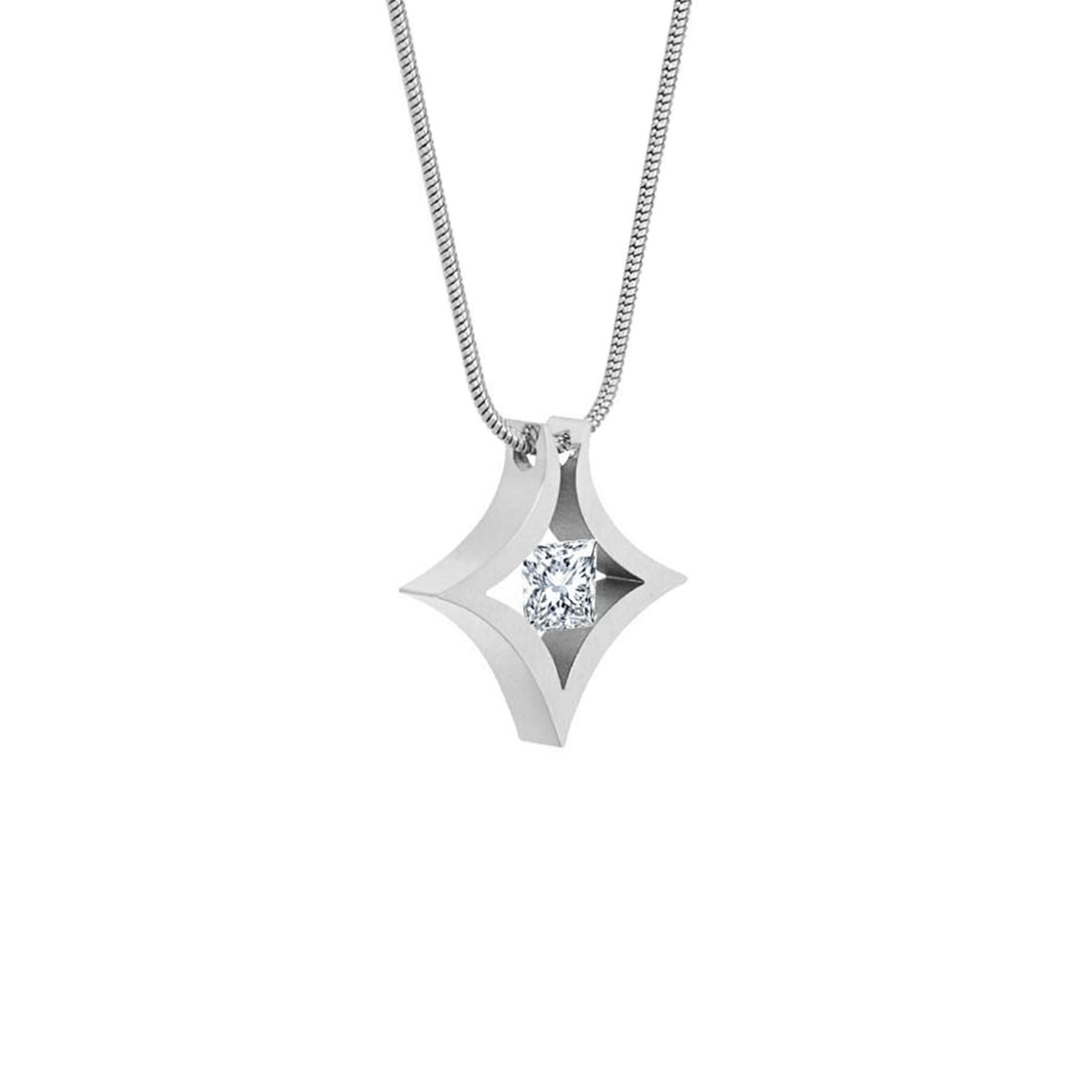 PT124W B.Tiff Natal 1 ct Princess Cut Tension Pendant Necklace - PBNJ FASHIONS