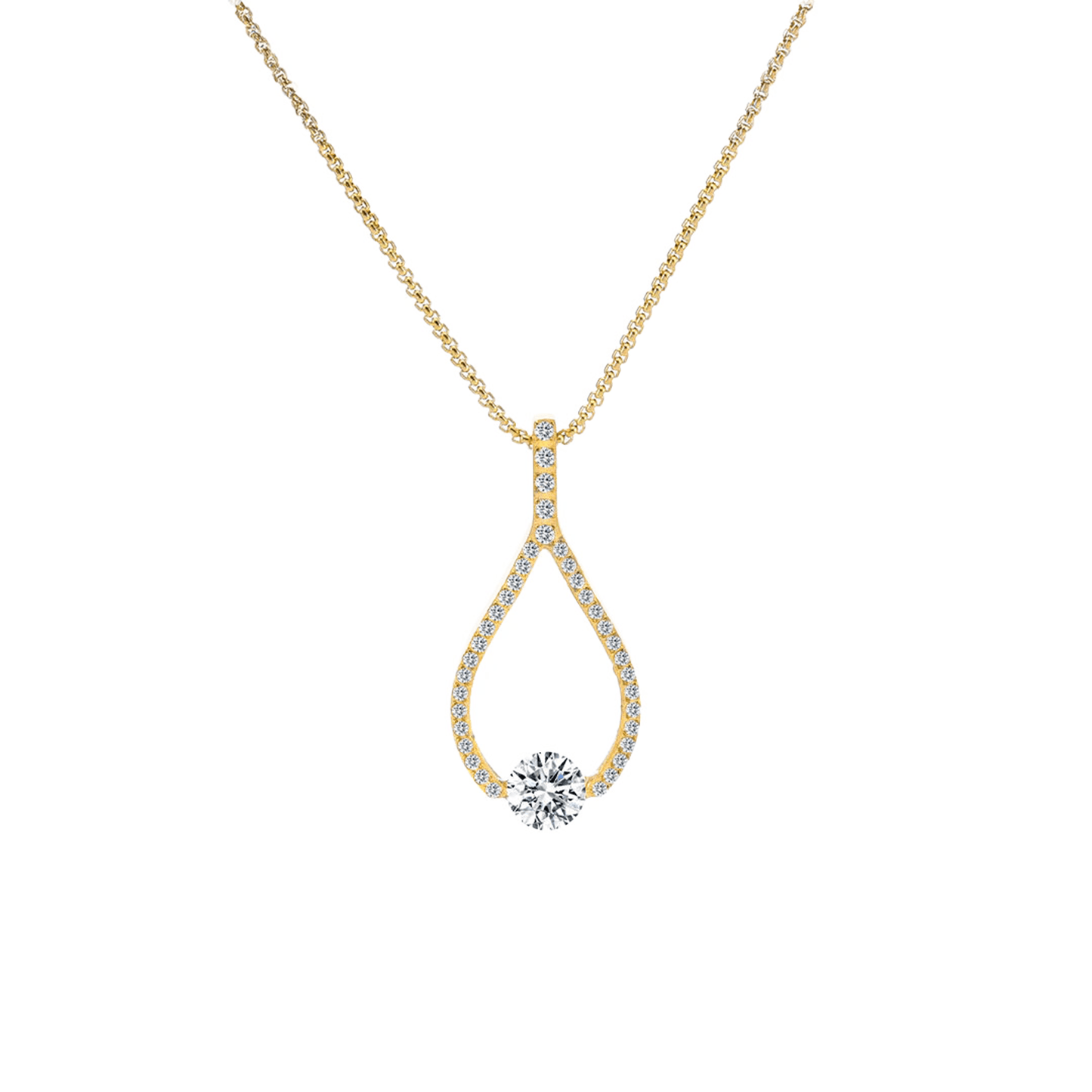 PT306G B.Tiff Gold 1 ct Solitaire Pave Larme Pendant Necklace - PBNJ FASHIONS