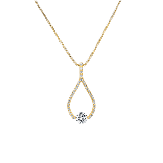 PT306G B.Tiff Gold 1 ct Solitaire Pave Larme Pendant Necklace - PBNJ FASHIONS