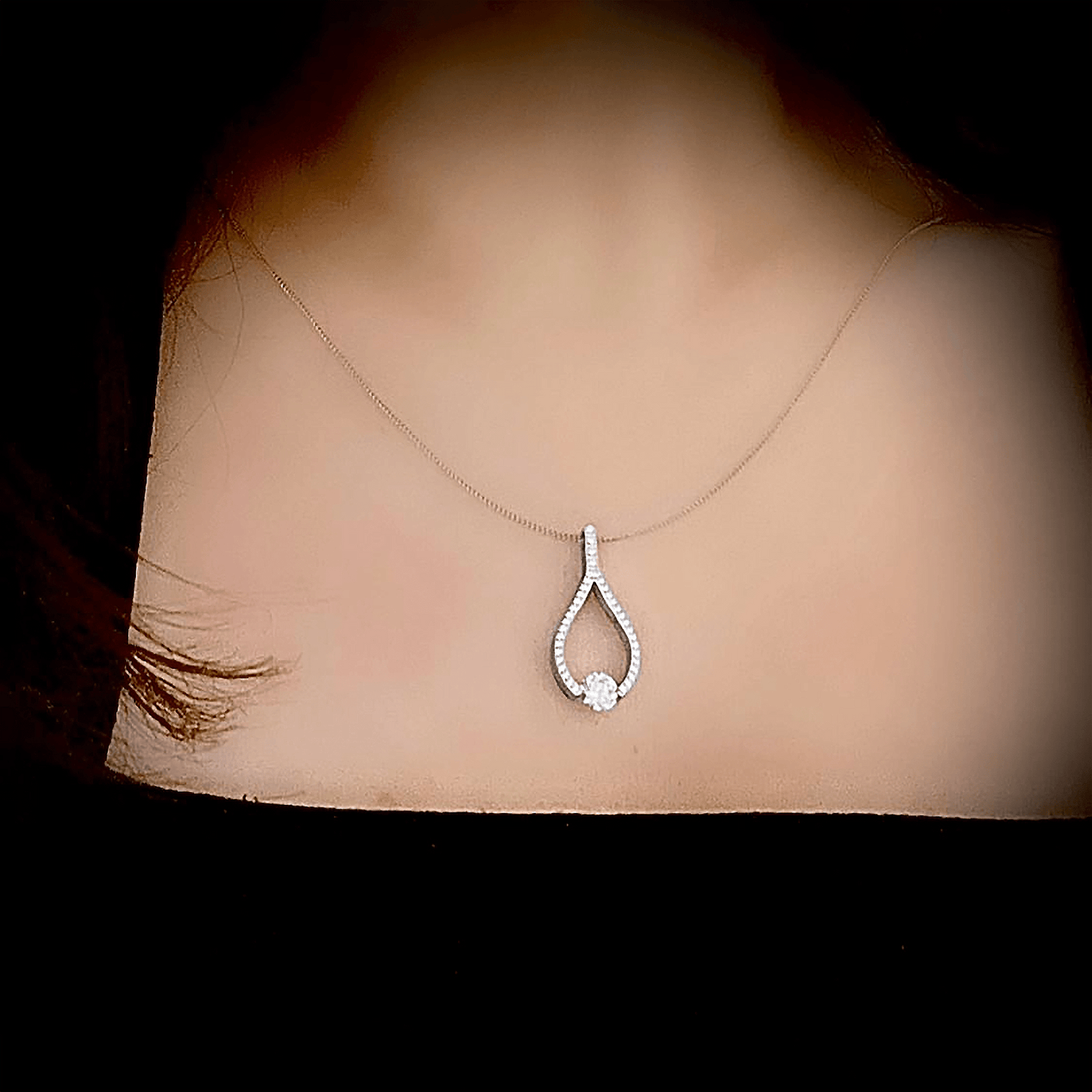 PT306W B.Tiff 1 ct Solitaire Pave Larme Pendant Necklace - PBNJ FASHIONS