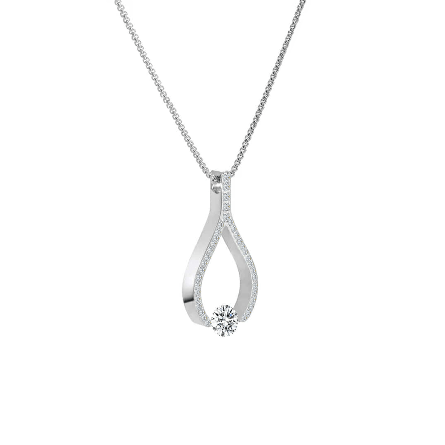 PT306W B.Tiff 1 ct Solitaire Pave Larme Pendant Necklace - PBNJ FASHIONS