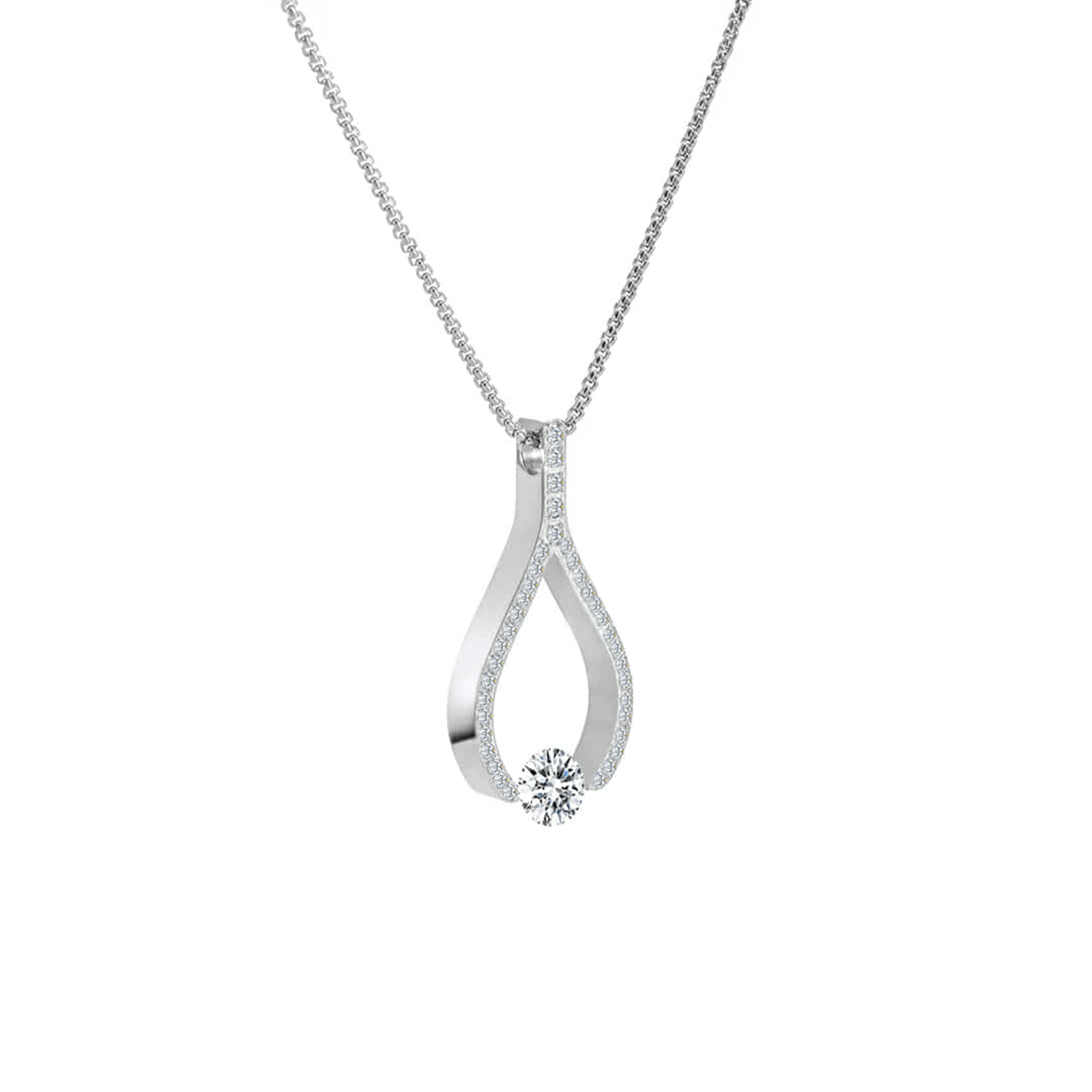 PT306W B.Tiff 1 ct Solitaire Pave Larme Pendant Necklace - PBNJ FASHIONS