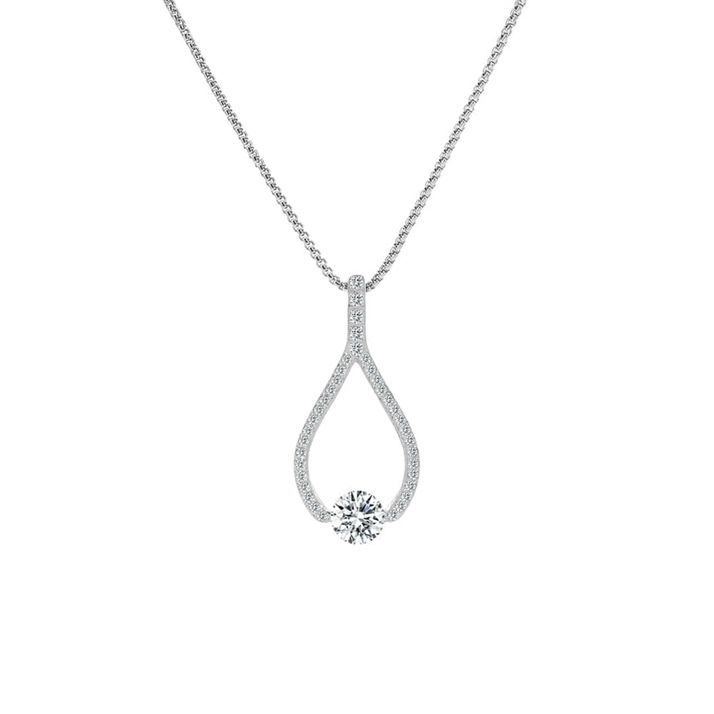 PT306W B.Tiff 1 ct Solitaire Pave Larme Pendant Necklace - PBNJ FASHIONS