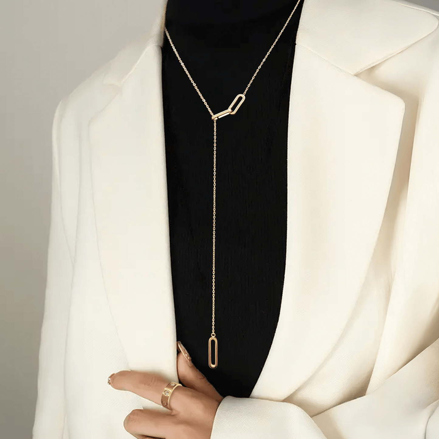 PT330G B.Tiff Adjustable Gold Thin Rolo Chain Necklace with Paperclip Links - PBNJ FASHIONS