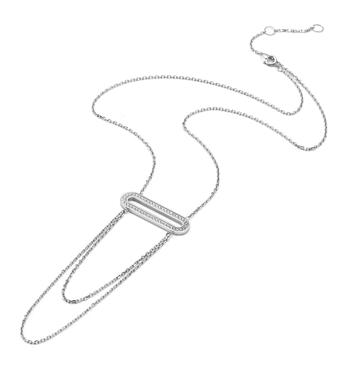 PT630W B.Tiff Pavé Double Chain Oblong Pendant Necklace - PBNJ FASHIONS