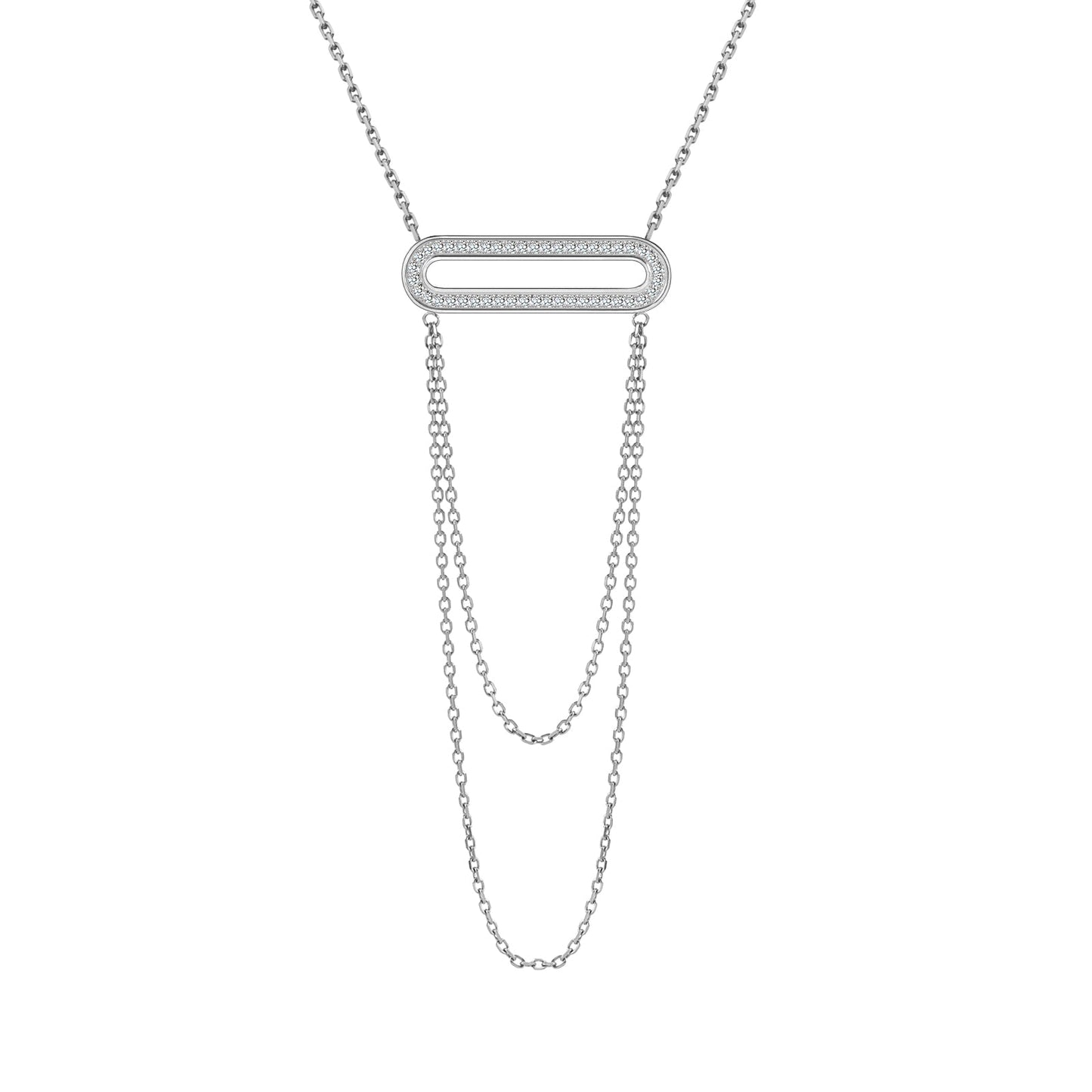 PT630W B.Tiff Pavé Double Chain Oblong Pendant Necklace - PBNJ FASHIONS